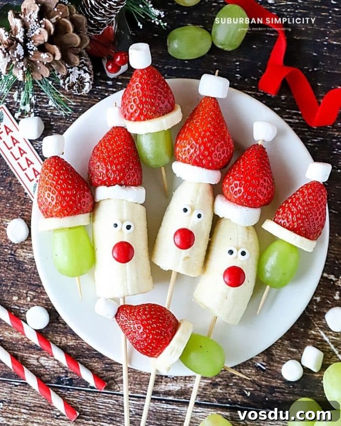 Festive Christmas Fruit Kabobs: Colorful Holiday Skewers 3 Santa fruit on a plate