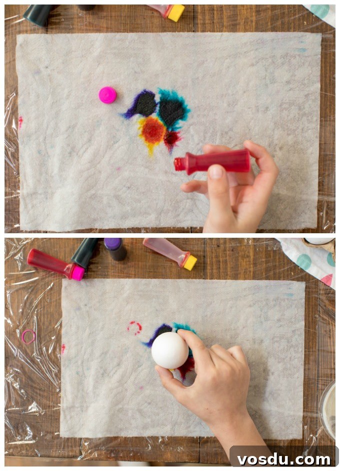 Tie-Dyed Easter Eggs: Step-by-Step Guide for Vibrant Colors 4 putting food coloring on paper towel