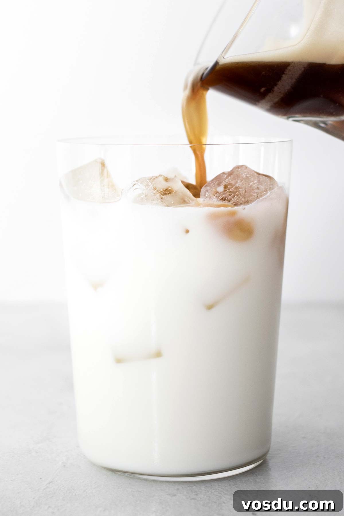 Espresso shots poured on ice, milk, and vanilla syrup. 