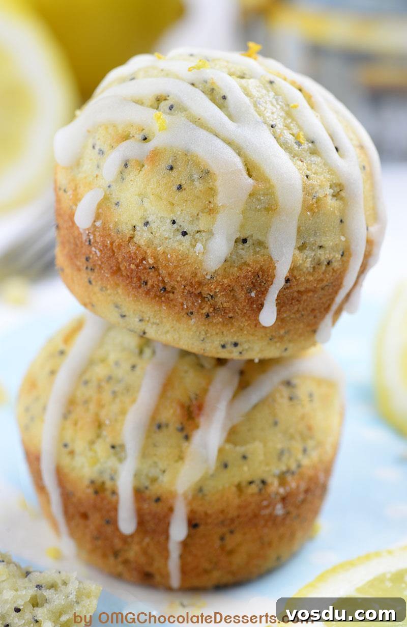 Moist Lemon Poppy Seed Muffins with Zesty Glaze 4 Lemon Poppy Seed Muffins –Simple and easy recipe for bright and sunny breakfast or brunch- moist, lemon infused muffins made with Greek yogurt. Slight crunch from poppy seeds makes really interesting twist on the classic, plain lemon muffins.