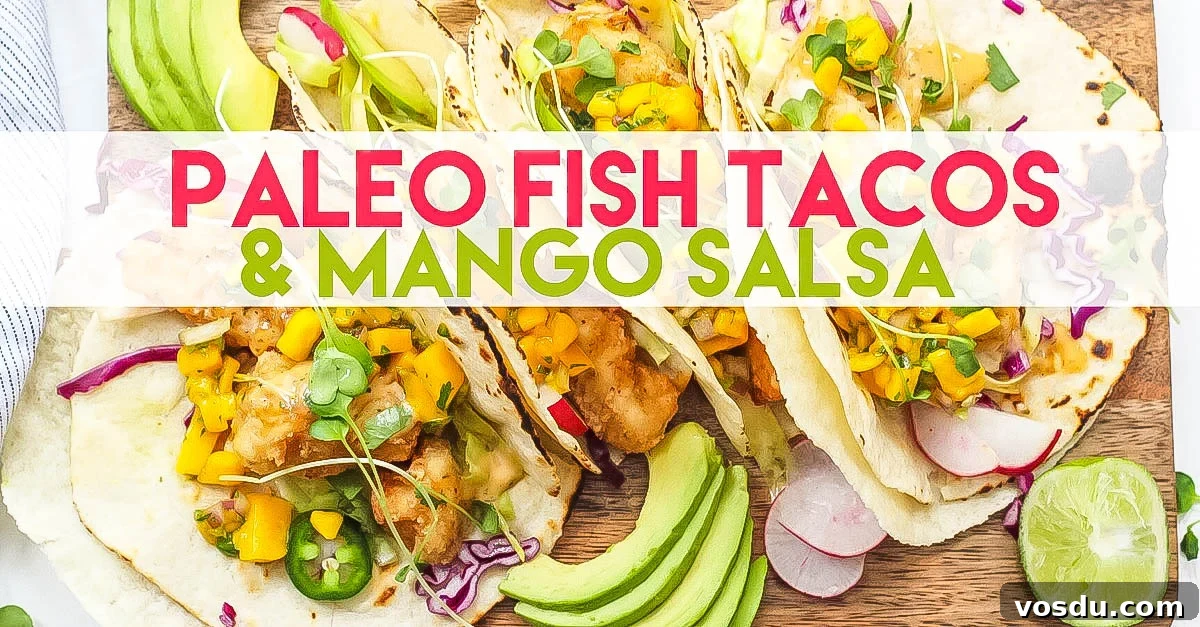 Paleo Fish Tacos with Mango Salsa — Gluten-Free in 25 Minutes 6 These grain free tacos is a fun and quick breaded fish recipe with easy mango salsa! Paleo fish tacos are totally gluten-free, family friendly, and even Whole30 if you skip the grain free tortilla and go for a lettuce wrap fish taco! Either way, these paleo fish tacos will be a summer favorite! #paleofishtacos #grainfreetacos #paleofish
