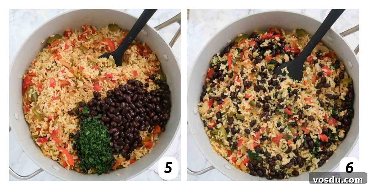 Two panel grid of process shots 5-6 - adding the rest of the ingredients and mixing!