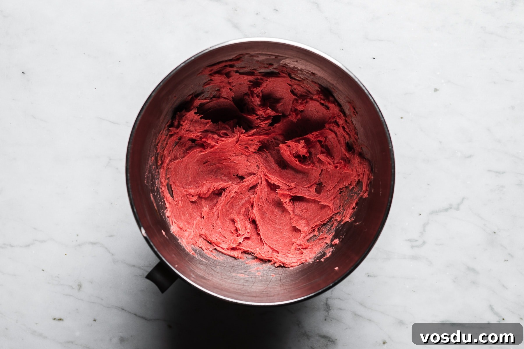 Strawberry Shortbread Cookies Recipe — Simple Homemade Treat 7 Blended sugar, butter and freeze dried strawberry powder in a mixing bowl.