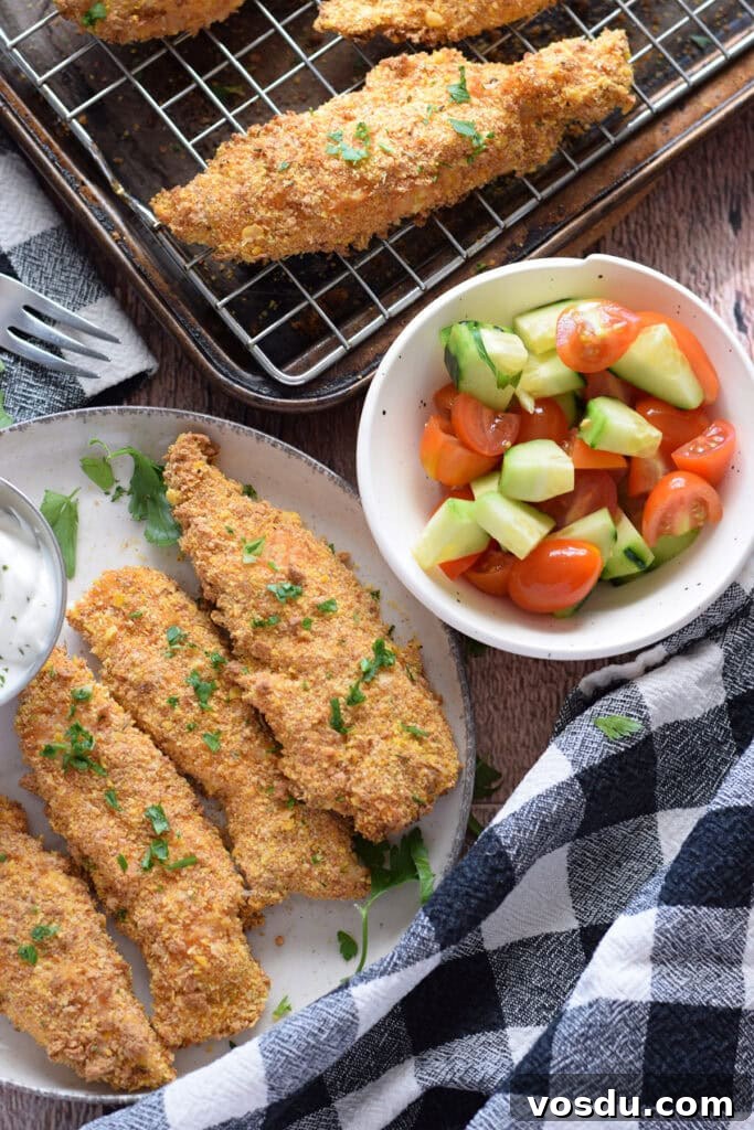 Cajun Chicken Tenders Recipe: Crispy Spicy Oven-Baked Option 4 Baked cajun chicken tenders with a vegetable salad.