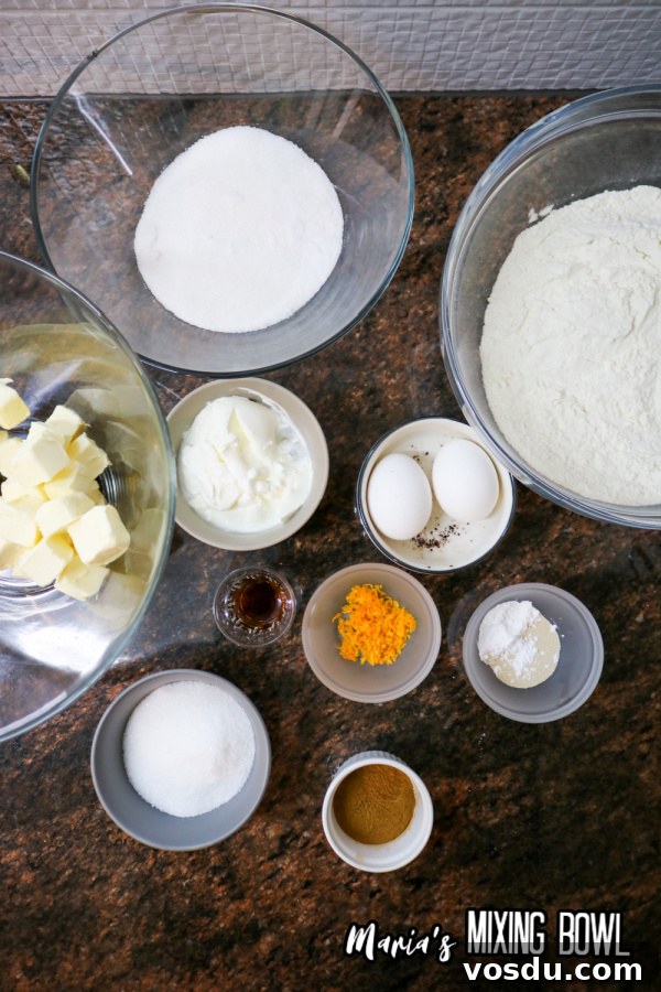 Cinnamon Roll Cookie Recipe — Soft Swirls in 30 Minutes 3 Overhead shot of cookie ingredients in individual bowls