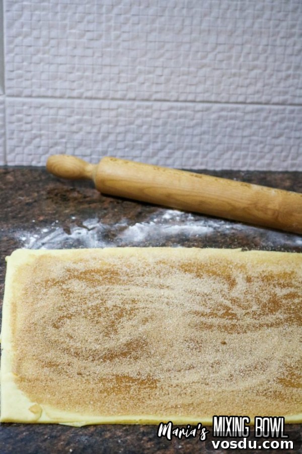 Cinnamon Roll Cookie Recipe — Soft Swirls in 30 Minutes 4 Cinnamon roll cookie dough rolled out with cinnamon sugar on it