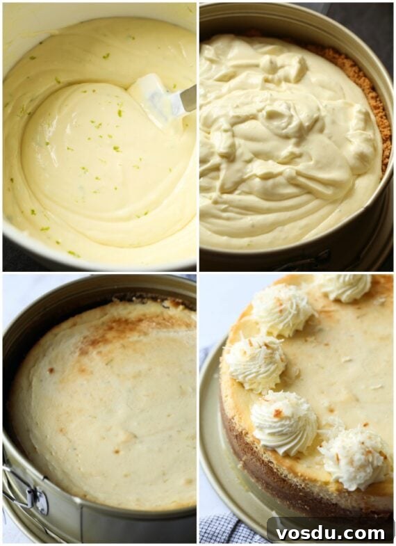 Creamy Key Lime Cheesecake Recipe with Graham Cracker Crust 4 How to make key lime cheesecake collage