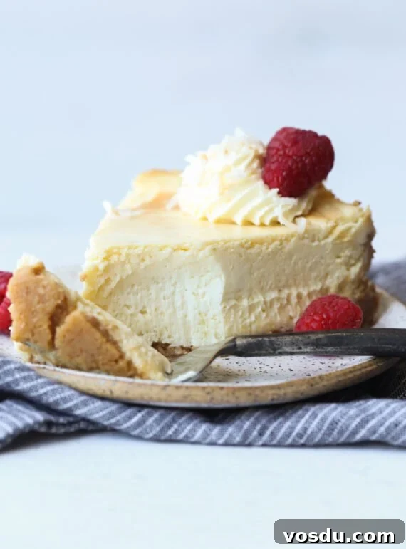Creamy Key Lime Cheesecake Recipe with Graham Cracker Crust 5 Slice of cheesecake on a plate with a bite taken out