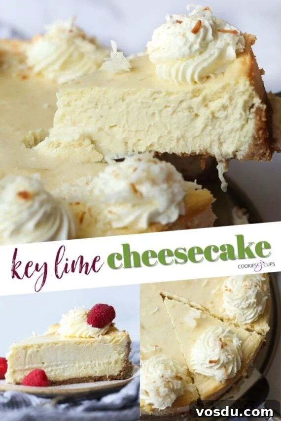 Creamy Key Lime Cheesecake Recipe with Graham Cracker Crust 6 Key Lime Cheesecake Pinterest Image