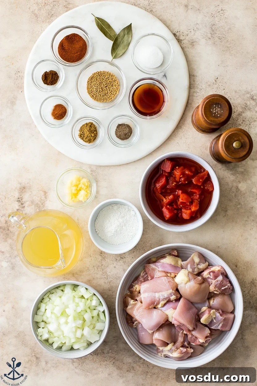 Authentic Chicken Vindaloo Recipe: Spicy Goan Curry Tutorial 4 Overhead photo of ingredients for chicken vindaloo
