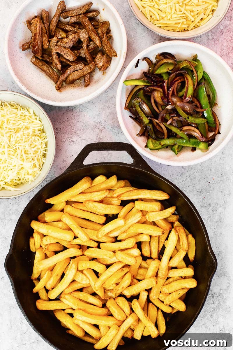 Loaded Philly Cheesesteak Fries: Steak, Cheese & Onions 4 Philly Cheesesteak Loaded Fries Ingredients