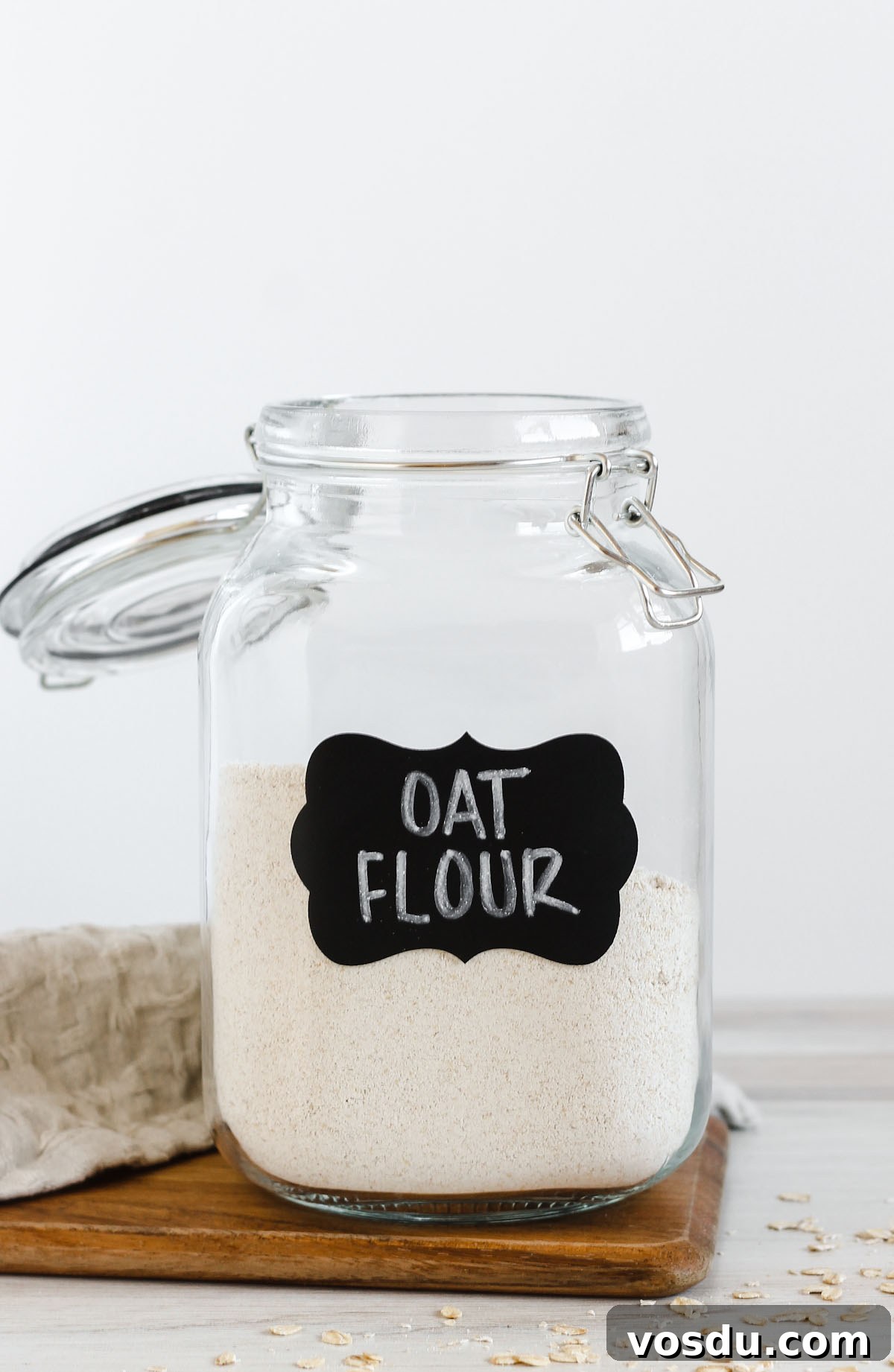 oat flour in a glass canister