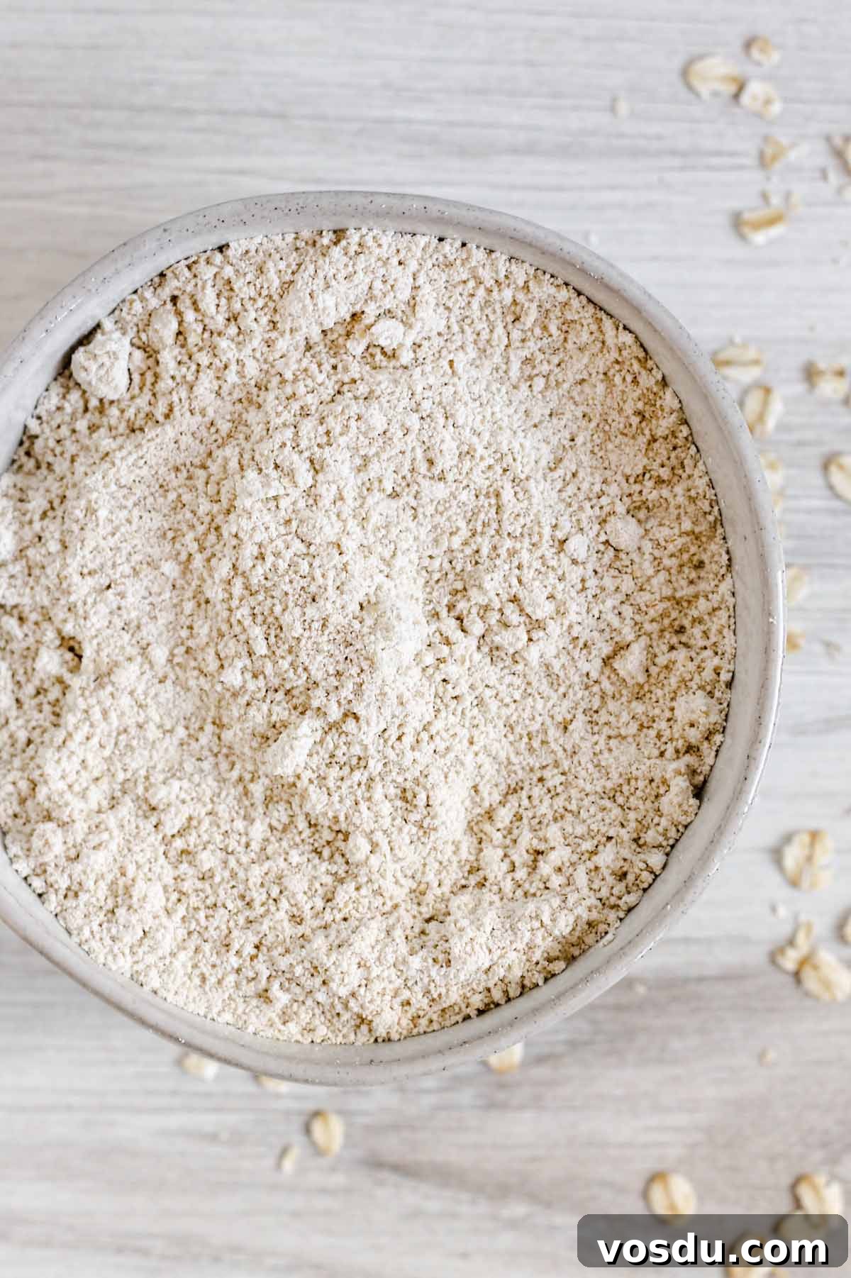 oat flour in a small ceramic bowl