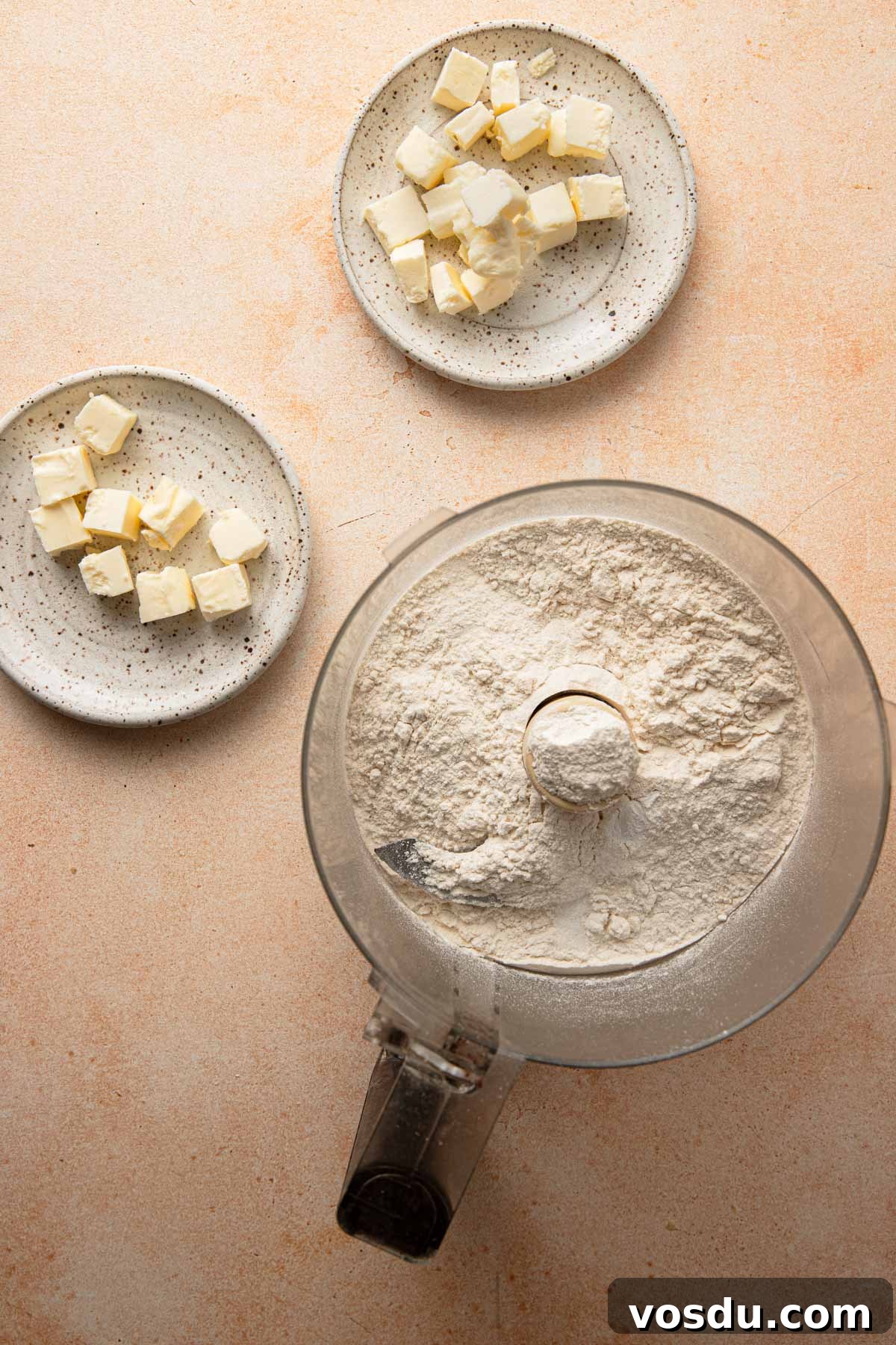 Measured ingredients in food processor