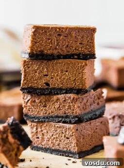 Chocolate cheesecake bars with Oreo crust
