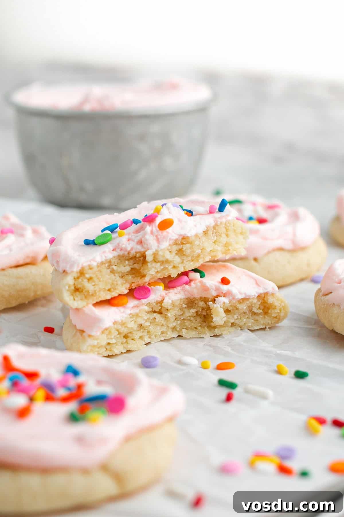 Frosted cookies on tray