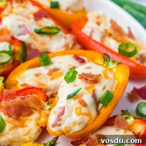 Stuffed Mini Peppers with Cream Cheese and Herbs 11 Cheesy Bacon Stuffed Mini Peppers! An easy appetizer idea for any gathering! Sweet mini peppers overflowing with cheese, bacon, and more!