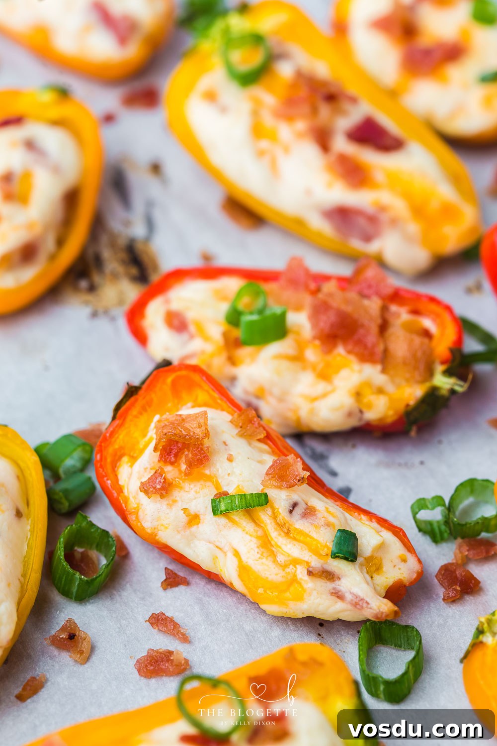 Stuffed Mini Peppers with Cream Cheese and Herbs 3 Cheesy Bacon Stuffed Mini Peppers! An easy appetizer idea for any gathering! Sweet mini peppers overflowing with cheese, bacon, and more!