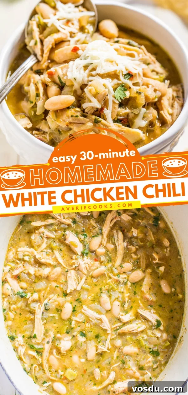 Easy 30-Minute Homemade White Chicken Chili Pinterest image.