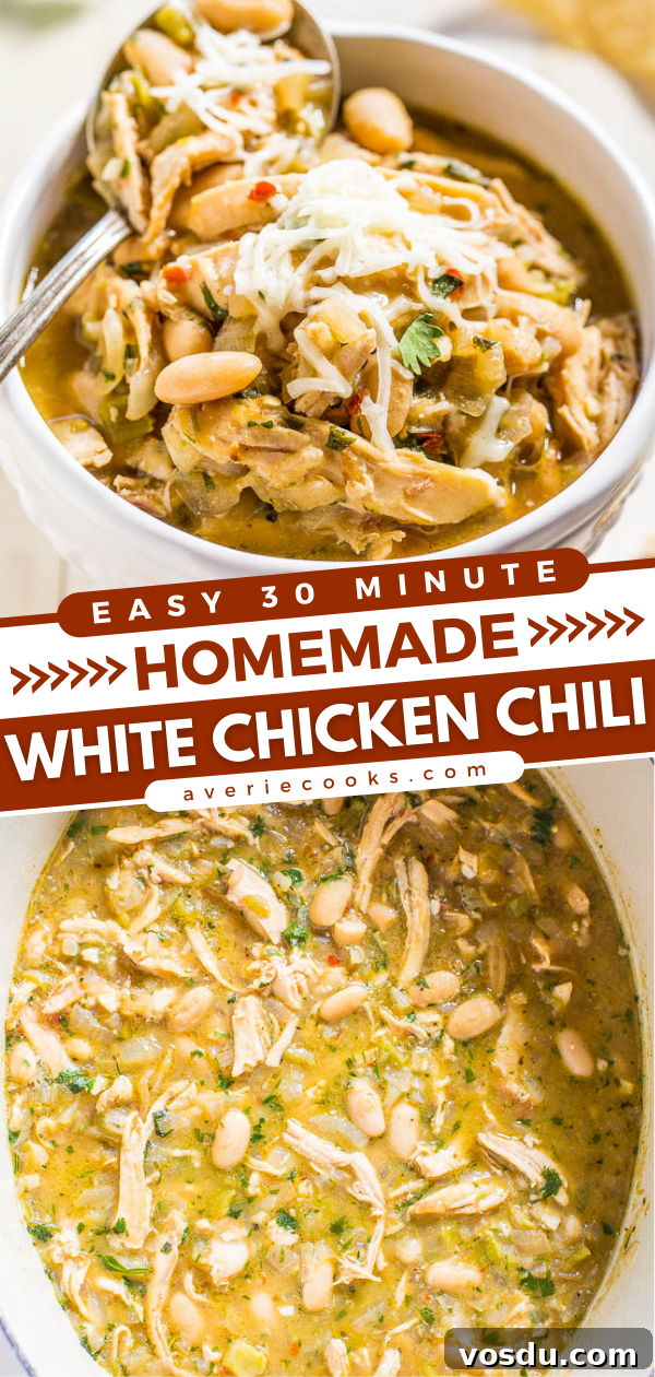Easy 30-Minute Homemade White Chicken Chili Pinterest image.