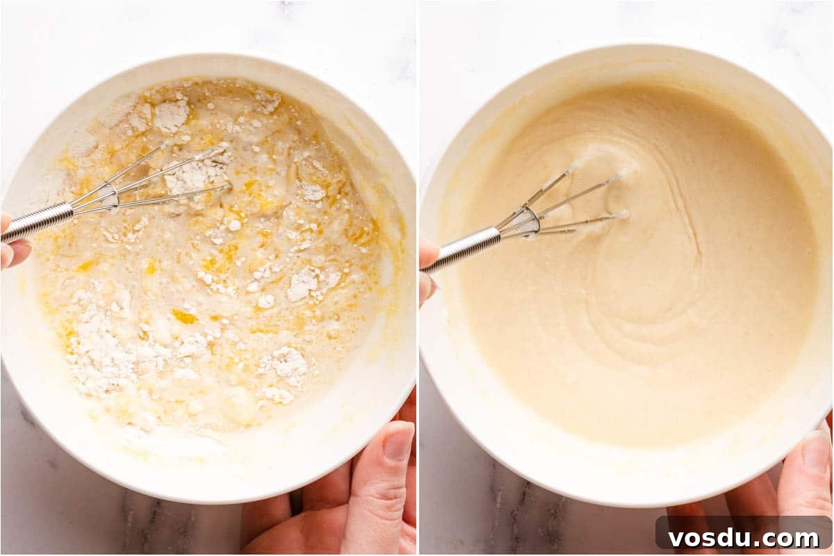 3-Minute Oreo Mug Cake Recipe You Can Make in a Microwave 6 collage showing wet and dry ingredients being whisked together