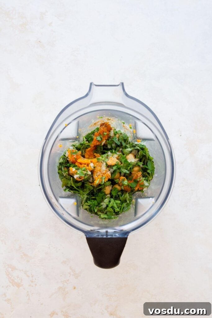 Sweet Potato Falafel Recipe: Crispy, Vegan Middle Eastern Bites 6 all ingredients in a blender to make falafel dough