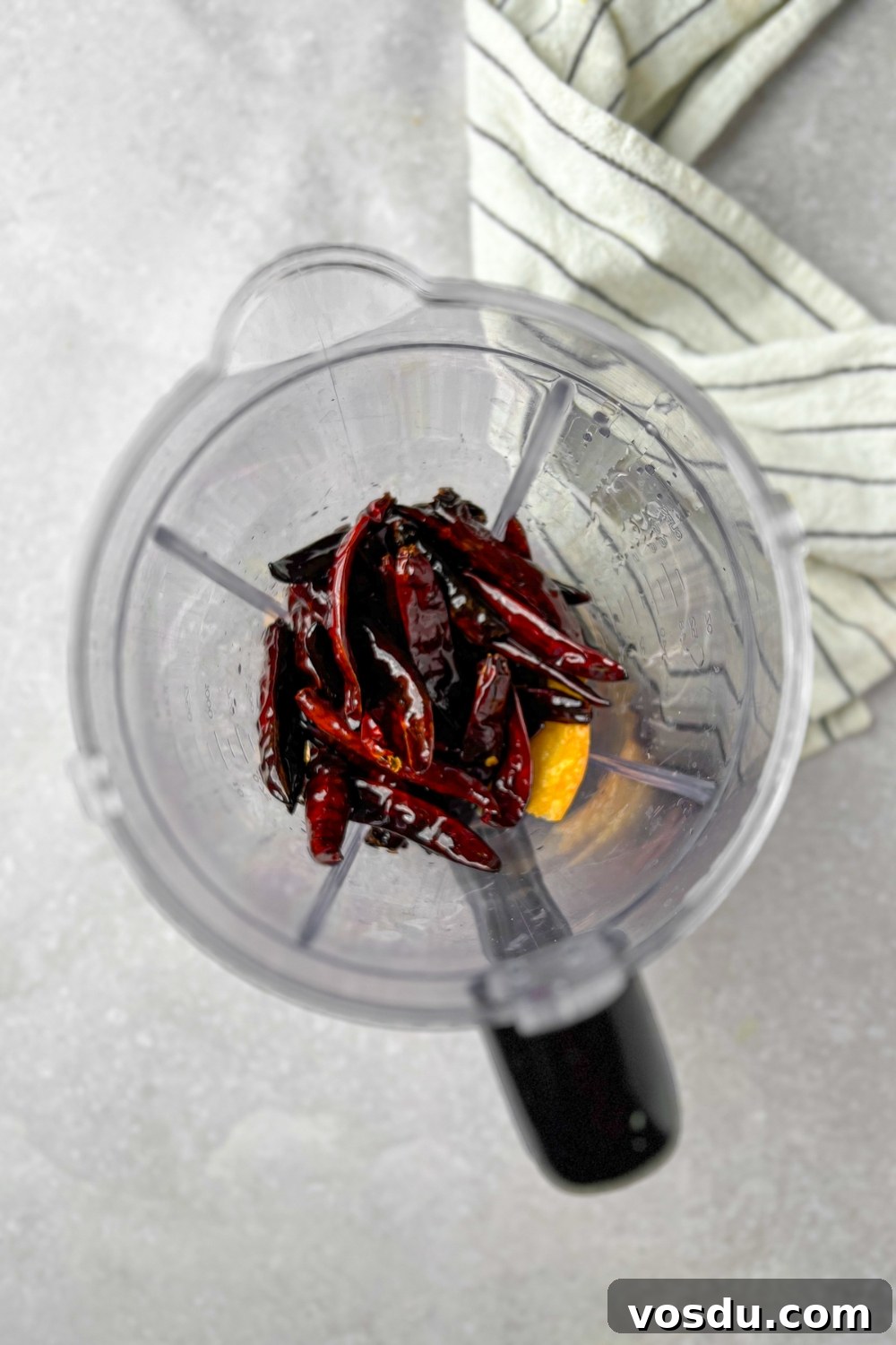 Peppers and garlic in a blender.