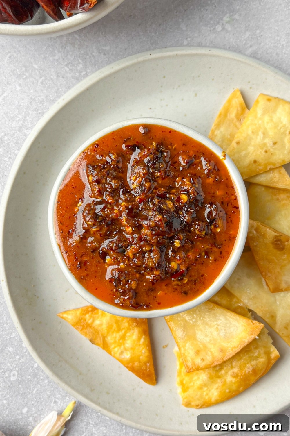 Salsa macha in a cup.