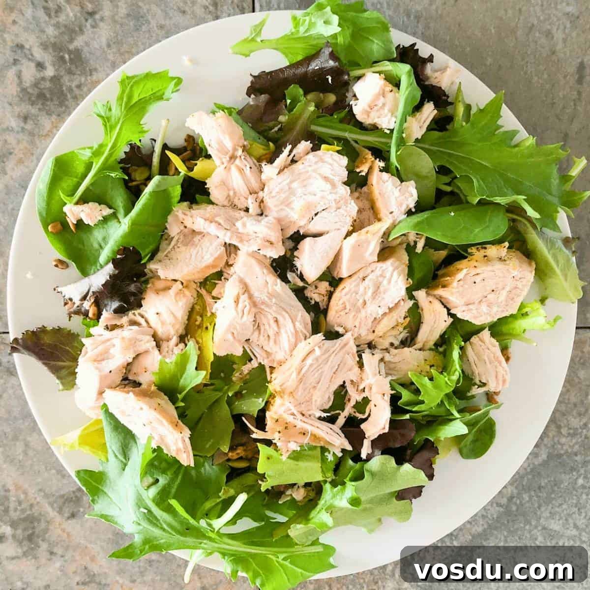 Instant Pot Frozen Chicken Breast: Juicy Chicken in 30 Minutes 8 Shredded cooked chicken breasts on a green salad for a quick dinner.