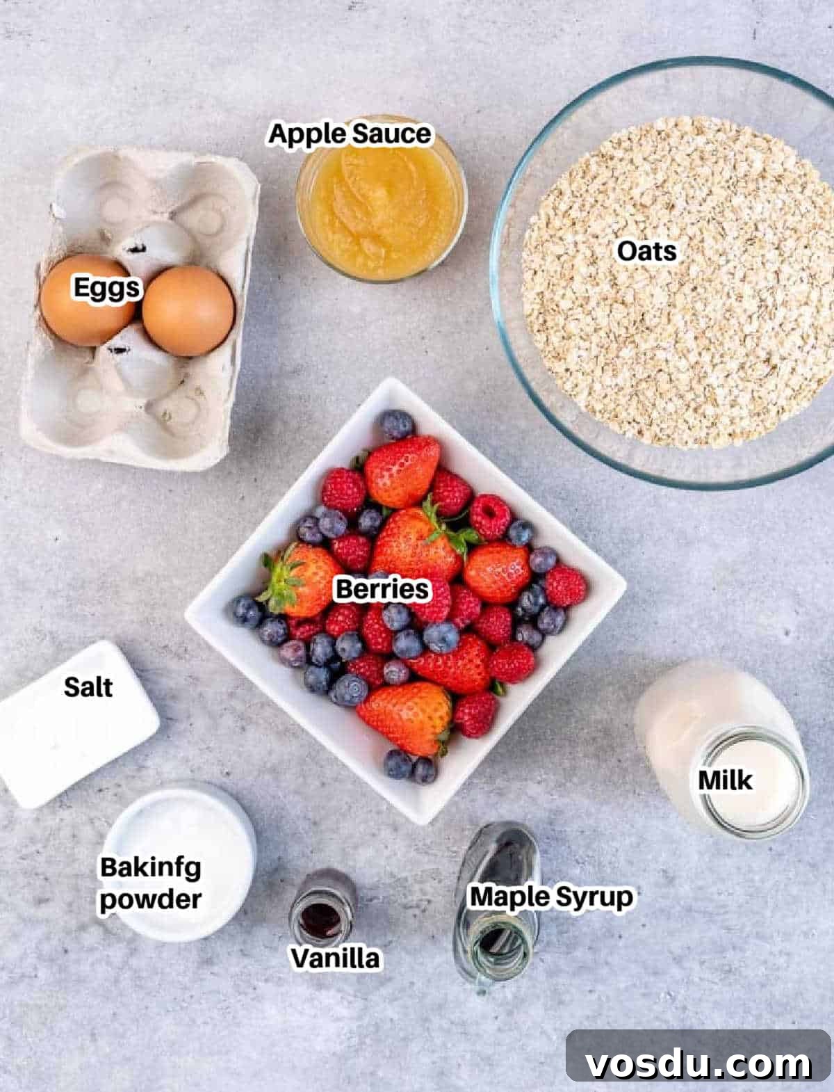 ingredients to make berries-baked oatmeal.