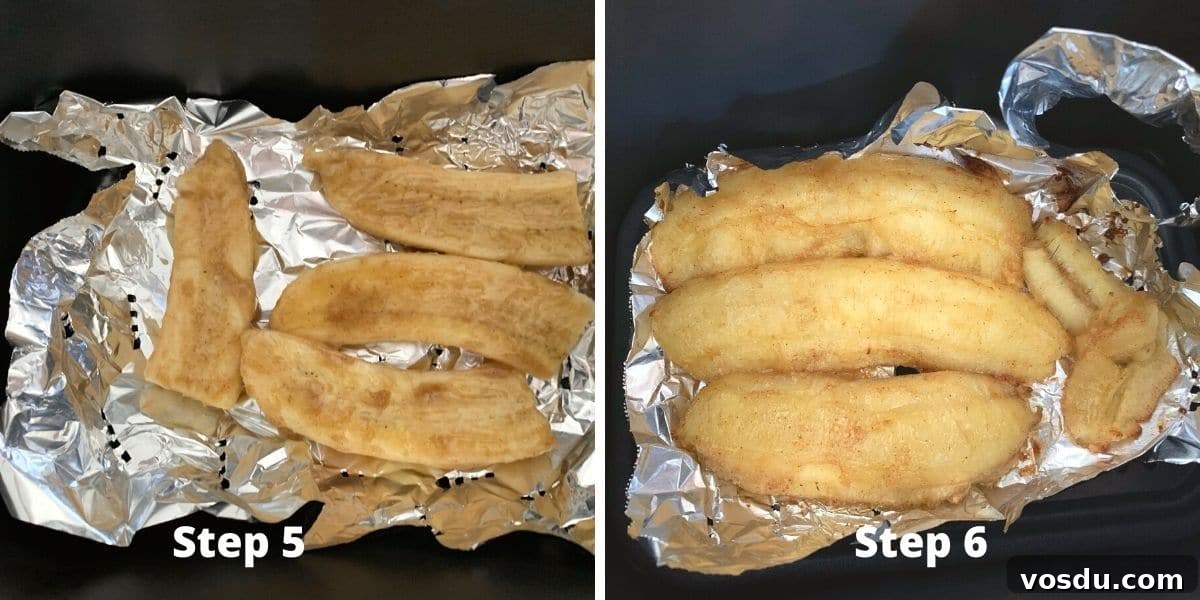 Crispy Caramelized Bananas in the Air Fryer: Quick Recipe 6 The bananas before and after cooking in the air fryer.