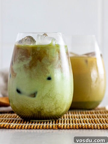 a glass of matcha coffee