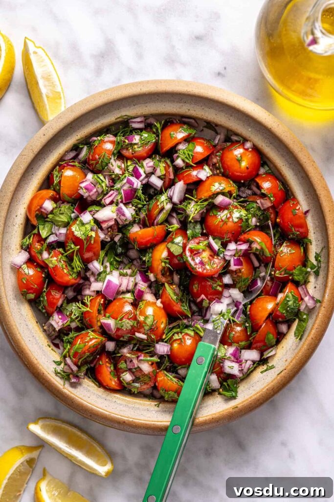 Greek-style tomato relish with dill, cilantro, and red onion