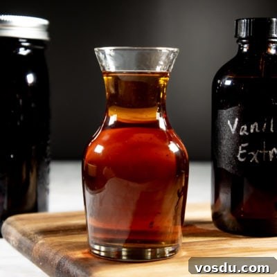 Homemade vanilla extract is beautiful, with little flecks of vanilla.