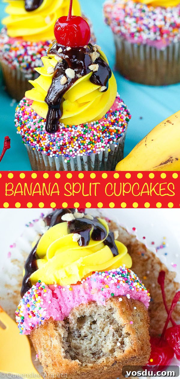 Banana Split Cupcakes Banana split cupcakes for Pinterest