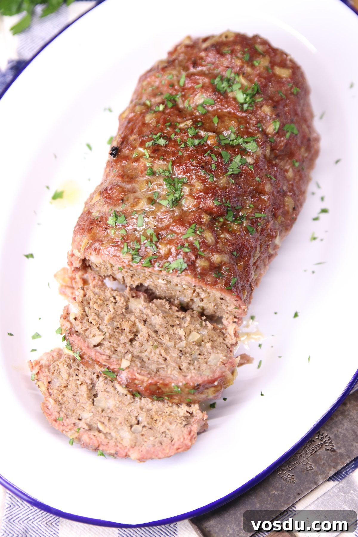 Grilled Meatloaf Grilled Meatloaf on an oval platter, 2 slices