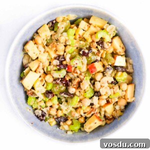 Flavorful Vegan Chickpea Salad with Lemon Herb Dressing 12 Mixed chickpea salad in a blue bowl.