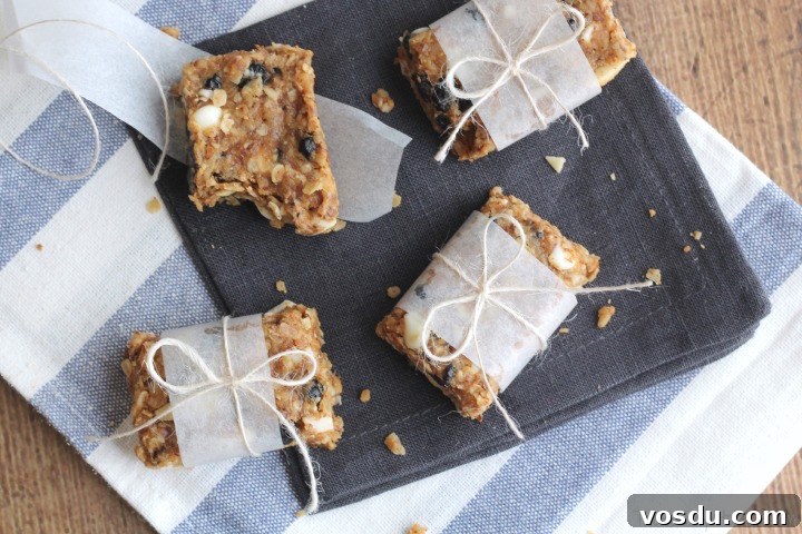 No-Bake Blueberry-Almond Oatmeal Bars with White Chocolate Recipe {www.TwoHealthyKitchens.com}