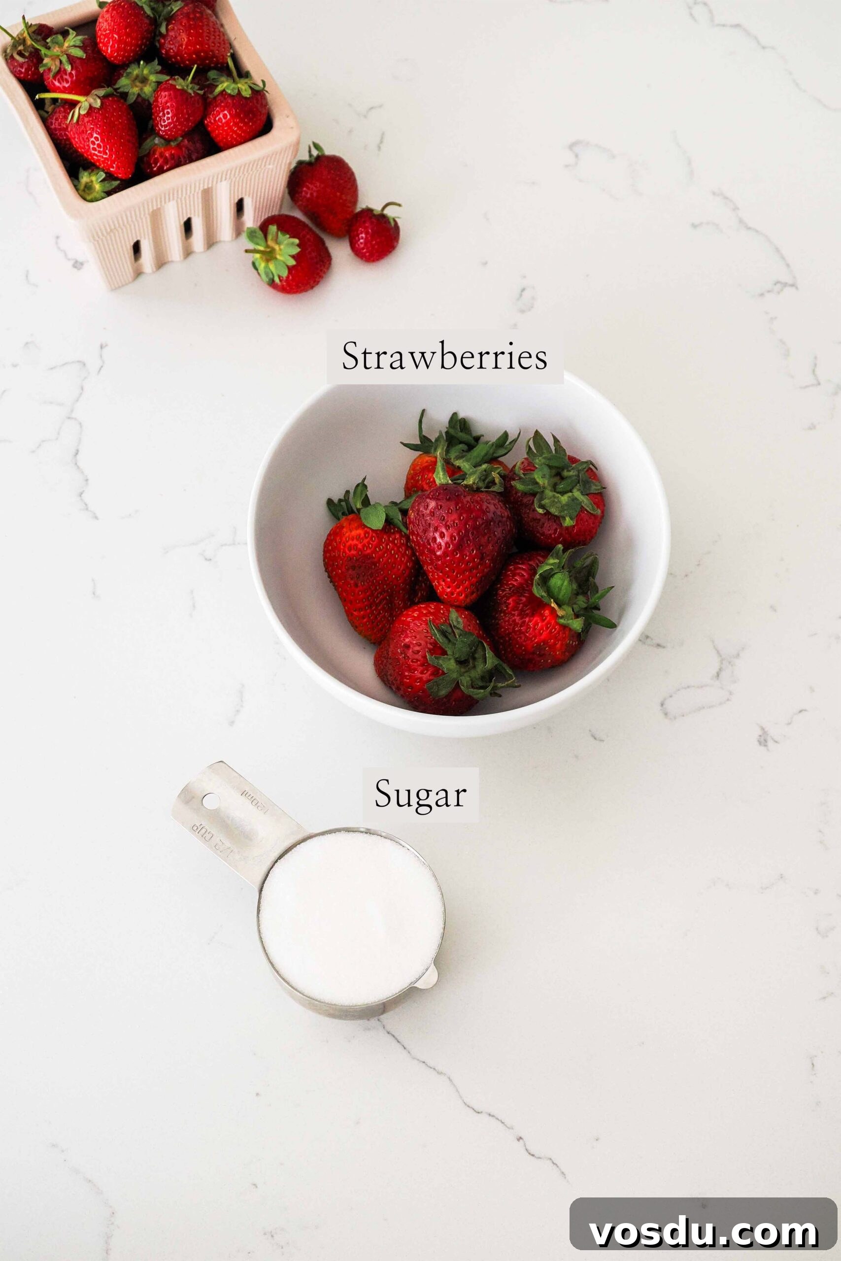 Homemade Small-Batch Strawberry Syrup Recipe 3 Ingredients needed to make strawberry simple syrup.