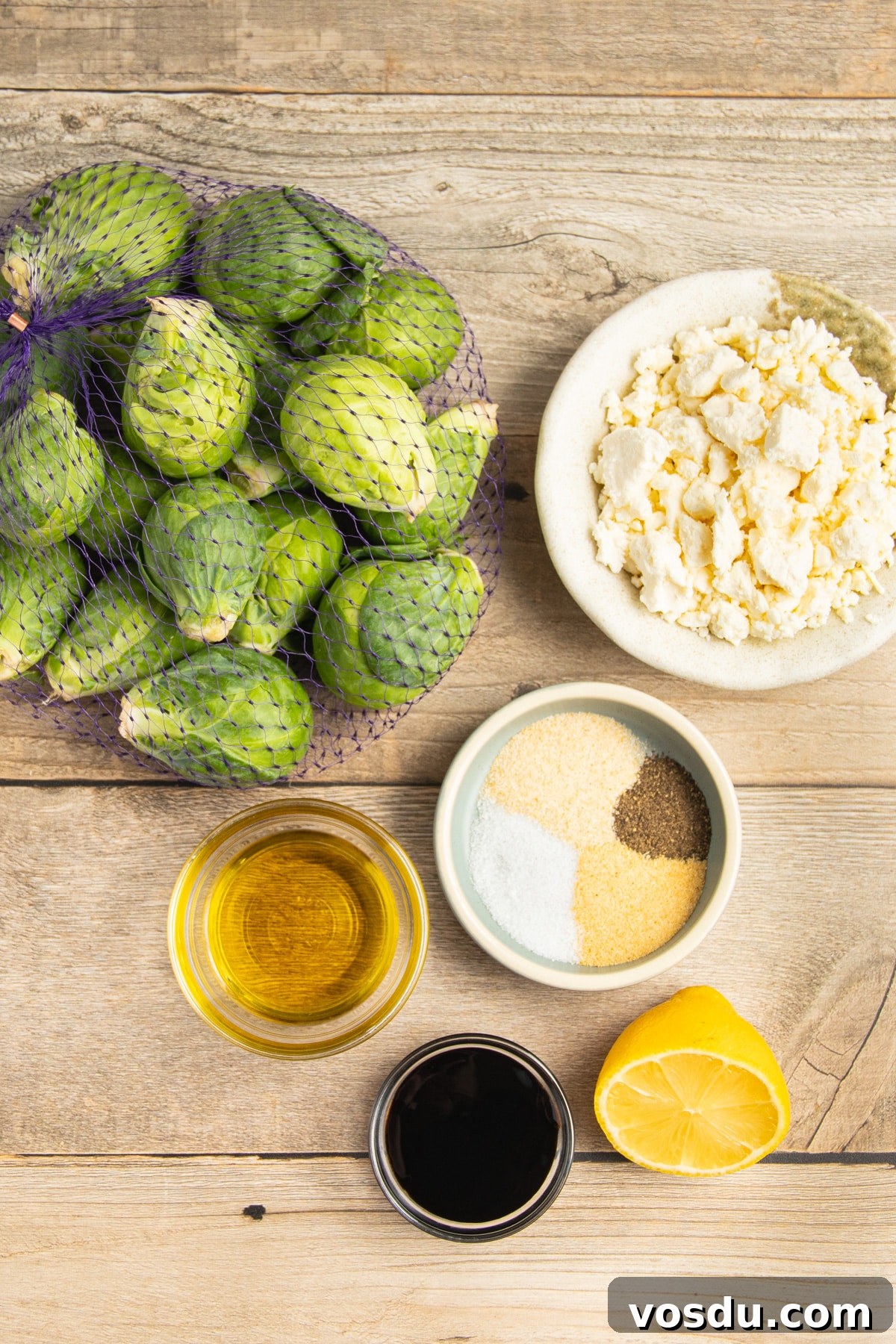 Crispy Roasted Brussels Sprouts with Feta and Lemon Zest 4 This is a picture of all the ingredients needed to make this recipe.