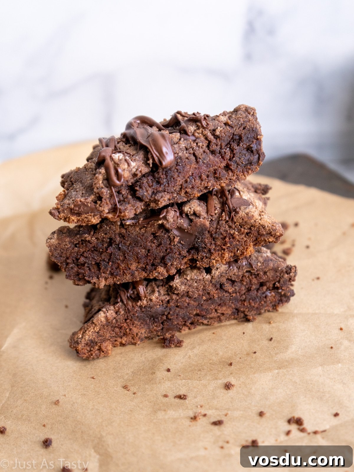 Gluten-Free Eggless Triple Chocolate Scones Recipe 3 Stack of three chocolate scones.