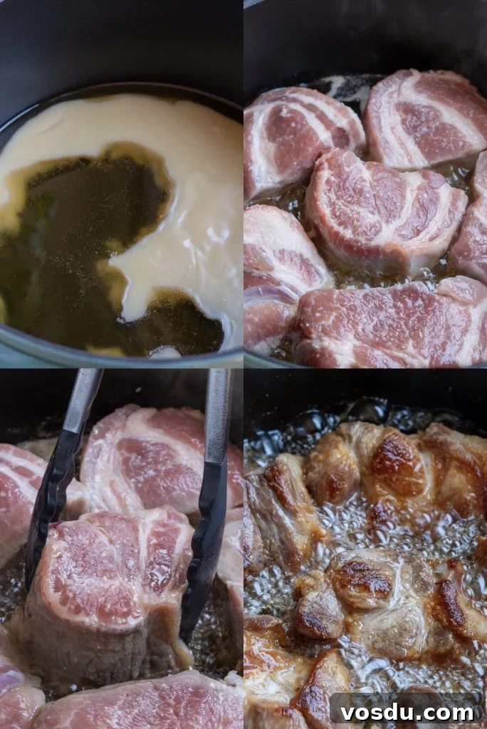Authentic Mexican Carnitas: Slow-Cooked Pork Confit Recipe 4 Pork frying in lard