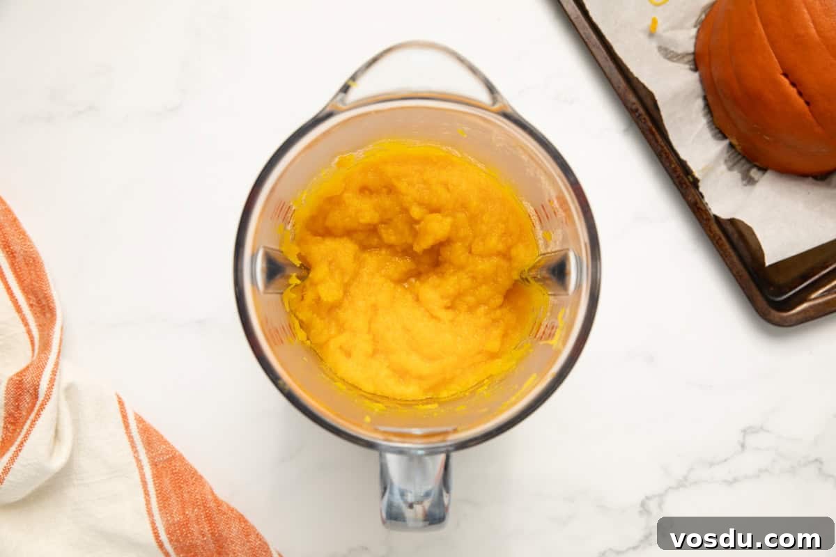 Homemade Pumpkin Puree From Scratch — Step-by-Step Recipe 7 pumpkin puree in a blender