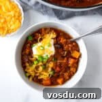 Butternut Squash Turkey Chili in a bowl.