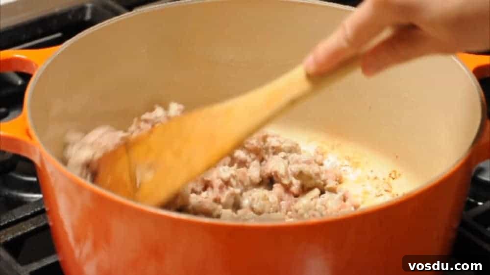 Classic Pasta e Fagioli: Hearty Italian Pasta and Bean Soup 4 Browning Sausage