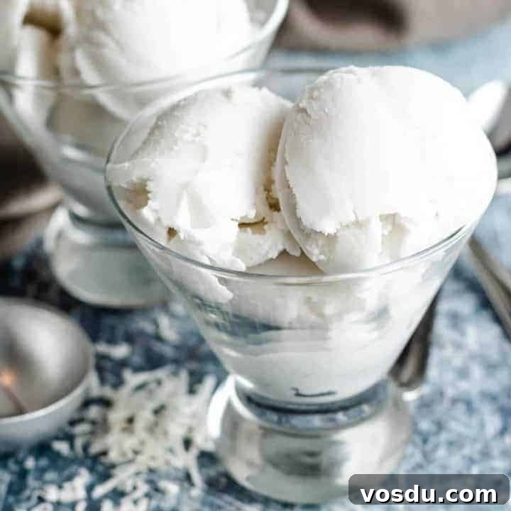 Tender coconut sorbet served in small martini glass.