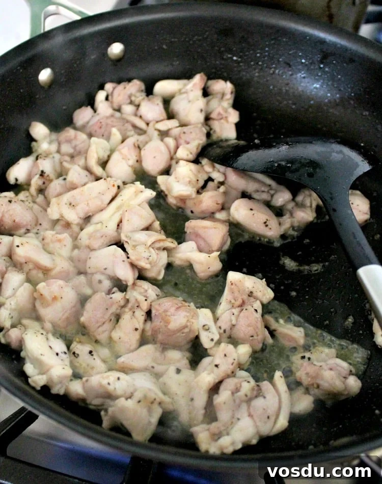 Creamy Chicken Stroganoff, sauteeing chicken Creamy Chicken Stroganoff, sauteeing chicken