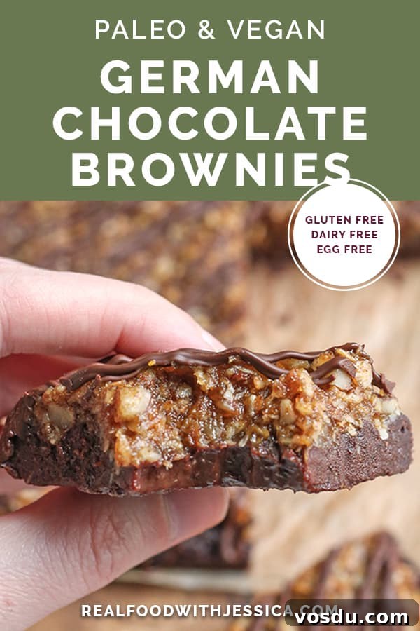 Paleo Vegan German-Style Chocolate Brownies 10 paleo vegan german chocolate brownies with text
