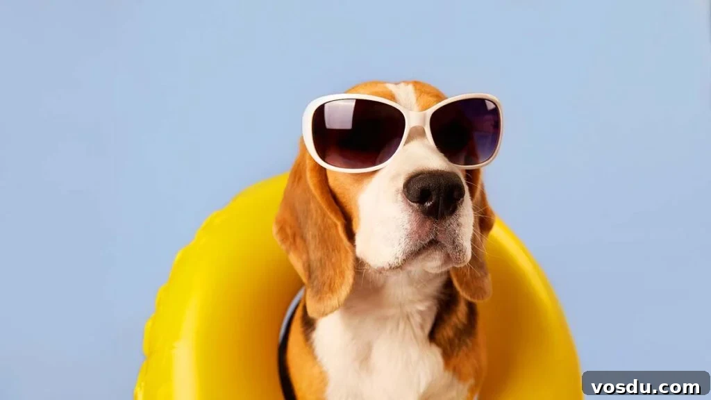 13 Reasons Dogs Are More Loyal Than Most People 14 A beagle dog wearing sunglasses and an swimming circle on a blue background. The concept of a summer holiday by the sea.