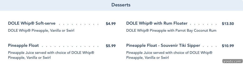 menu at Pineapple Lanai.